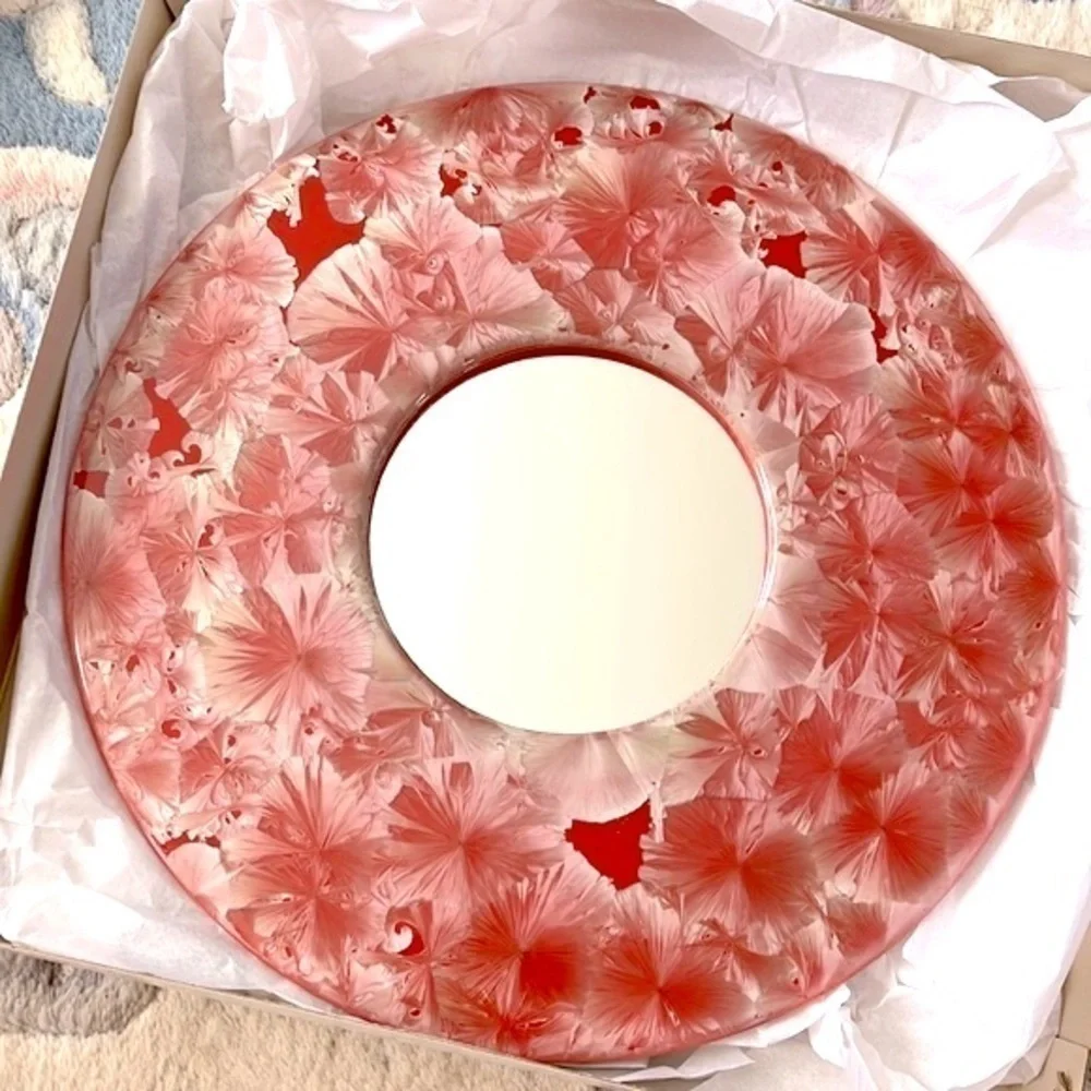 Brand New in Box Route 5 Round Ceramic Floral Decorative Mirror Red Pink White